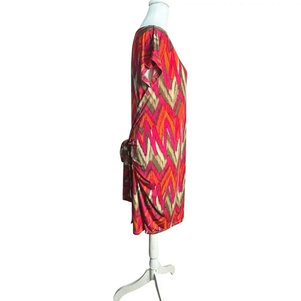 Michael Kors Womens Ikat Chevron Print Orange Pink Tie Back Dress Stretch Medium